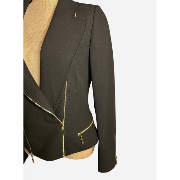 Antonio Melani Micheal’s Black With Gold Zipper Moto Jacket Blazer Cropped Chic - Picture 5 of 10